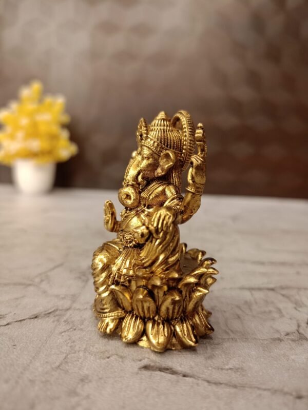 Buy Brass Fine Art Lotus Ganesha Idol  Antique Finish Handicraft at Manufacturer Price Kumbakonam , India | 100% Pure Brass Idols Wholesale Supplier and Dealer, Tamil Nadu - Image 3