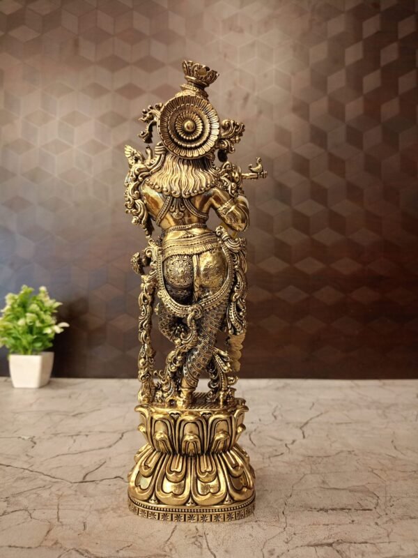 Buy Brass Fine Art Lotus Krishna Idol Antique Finish Handicraft at Wholesale Price Moradabad, India | 100% Pure Brass Idols Wholesale Supplier and Dealer Uttar Pradesh , India - Image 3