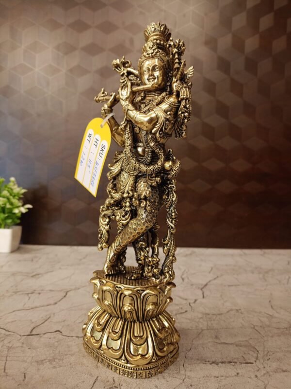 Buy Brass Fine Art Lotus Krishna Idol Antique Finish Handicraft at Wholesale Price Moradabad, India | 100% Pure Brass Idols Wholesale Supplier and Dealer Uttar Pradesh , India - Image 2