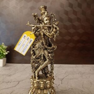 Buy Brass Fine Art Lotus Krishna Idol Antique Finish Handicraft at Wholesale Price Moradabad, India