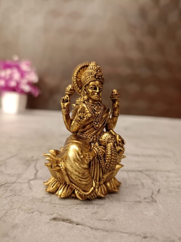 Buy Brass Fine Art Lotus Lakshmi Idol Antique Finish Handicraft at Wholesale Price Coimbatore, India | 100% Pure Brass Idols Manufacturer Tamil Nadu, India - Image 2