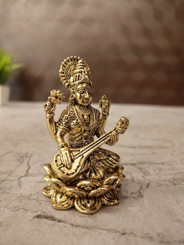 Buy Brass Fine Art Saraswathi idol Antique Finish Handicraft at Manufacturer Price Bangalore, India | 100% Pure Brass Idols Wholesale Supplier and Dealer Karnataka , India - Image 3