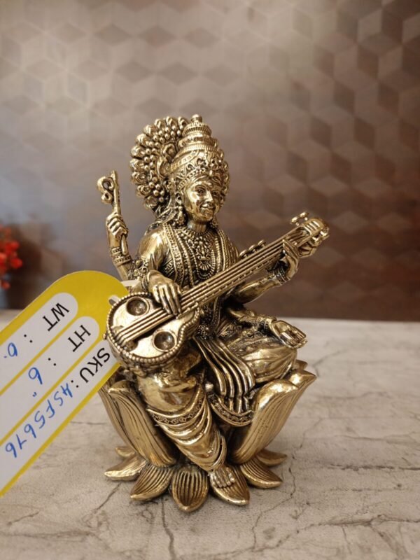 Buy Brass Fine Art Saraswathi Idol Antique Finish Handicraft at Wholesale Market Price Bangalore, India | 100% Pure Brass Idols Wholesale Supplier and Dealer Karnataka , India - Image 2