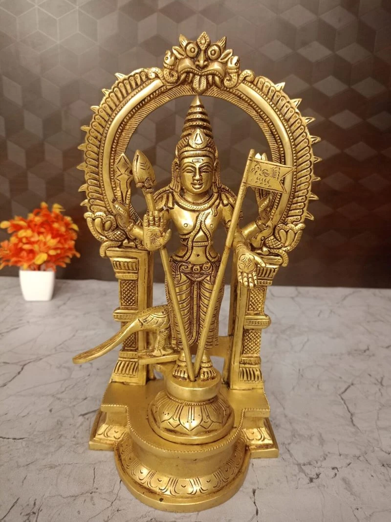 Brass Murugan Arch idol at Wholesale market Aligarh, India