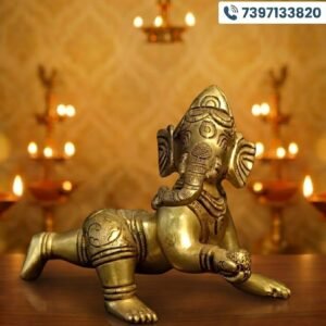 Brass Crawling Baby Ganesha Idol 4.5 Inch