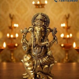 Brass Fine Art Ganesha Idol on Lotus Base 4 Inch