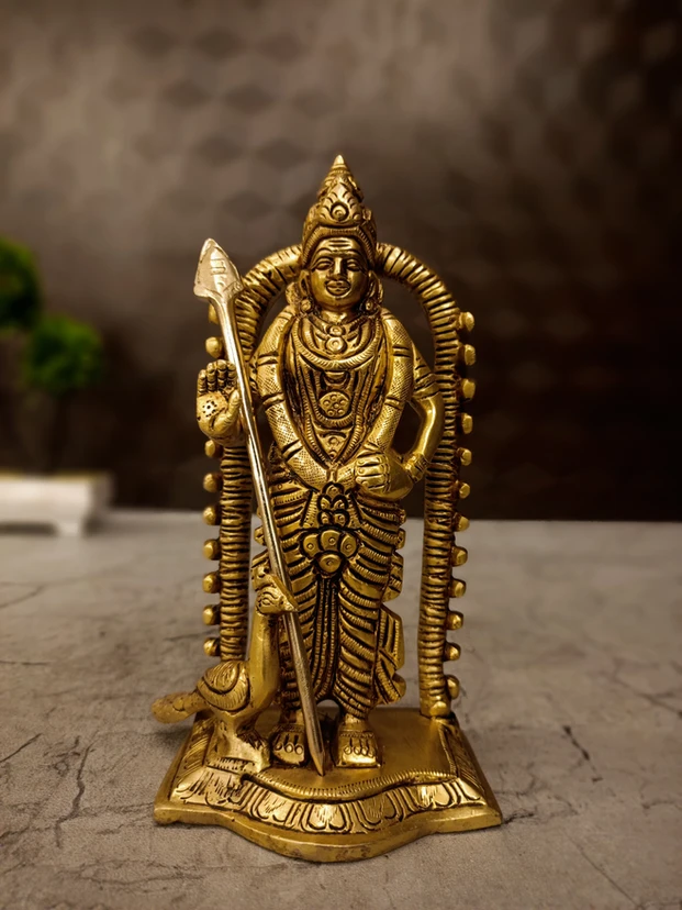 Exclusive Brass Fine Art Murugan Idol 5 Inch – Handcrafted Lord Murugan Statue for Home Temple & Spiritual Décor - Image 2