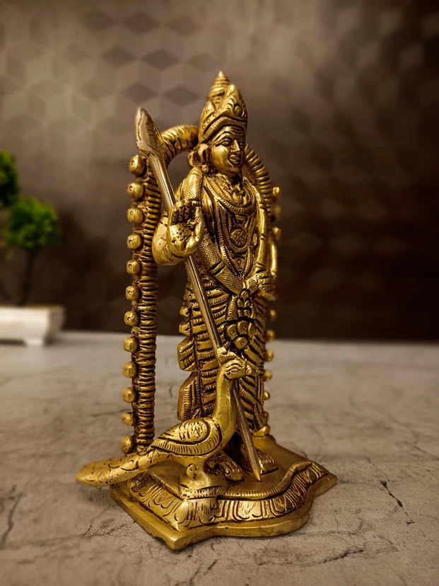 Exclusive Brass Fine Art Murugan Idol 5 Inch – Handcrafted Lord Murugan Statue for Home Temple & Spiritual Décor - Image 3