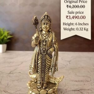 Premium Brass Murugan Statue on Lotus 6 Inch