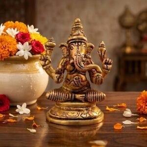 Brass Ganesha Statue for Pooja 3.5 Inch