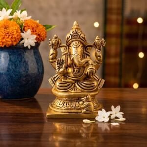 Brass Small Ganesha Idol Sitting on Square Base 3.5 Inch