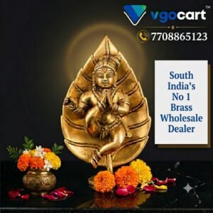 Antique Finish Brass Leaf Krishna Idol 6 Inch – Elegant Lord Krishna Statue for Home Temple & Spiritual Décor