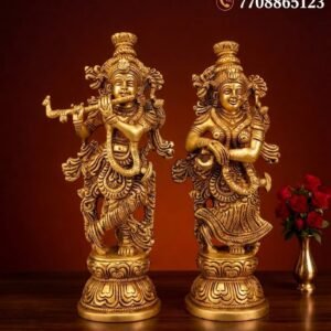Brass Antique Radha Krishna Idol 9 Inch