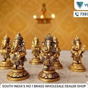 Brass Ganesha Idol Music Set for Home Decor 3 Inch