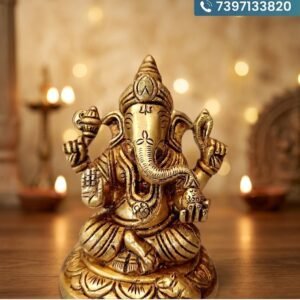 Brass Ganesha Idol Sitting On Lotus Designer Base 4.5 Inch