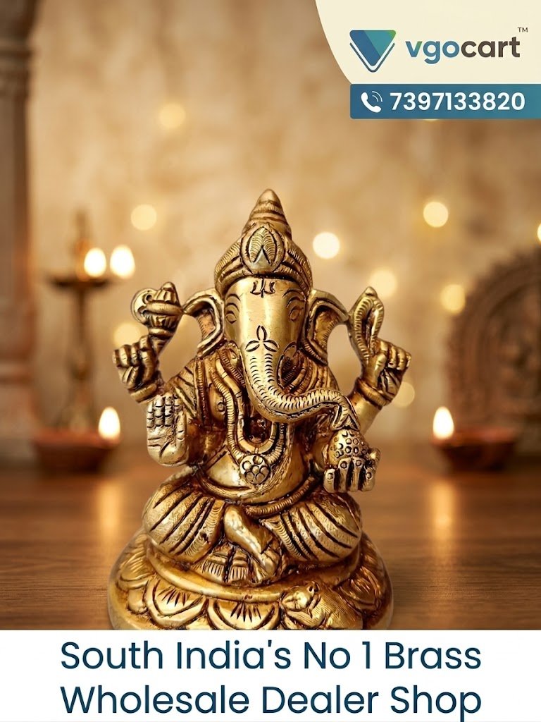 Brass Ganesha Idol Sitting On Lotus Designer Base 4.5 Inch