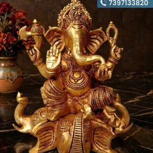 Brass Ganesha Sitting on Elephant Head 12.5 Inch