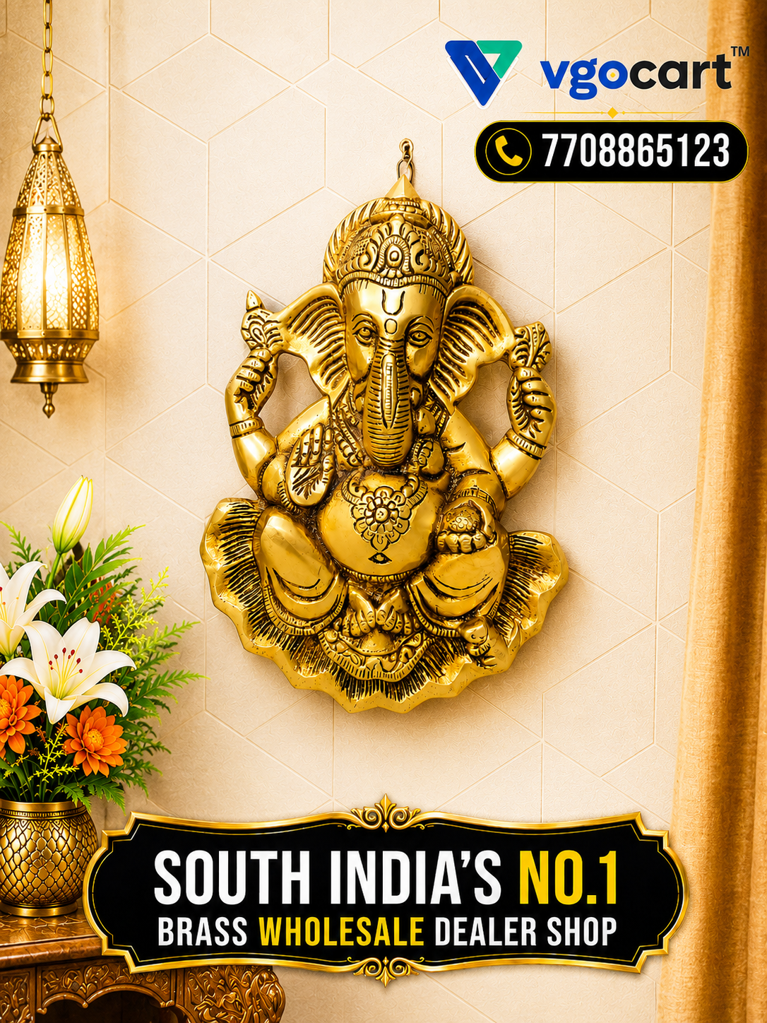 Brass Ganesha Wall Mount 9.5 Inch
