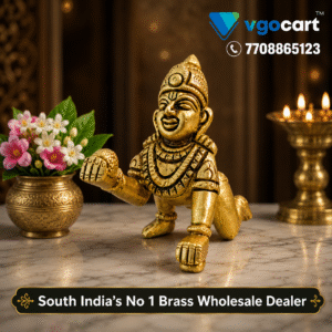 Brass Laddhu Gopal Idol 3 Inch – Handcrafted Bal Krishna Brass Murti for Home Temple & Pooja