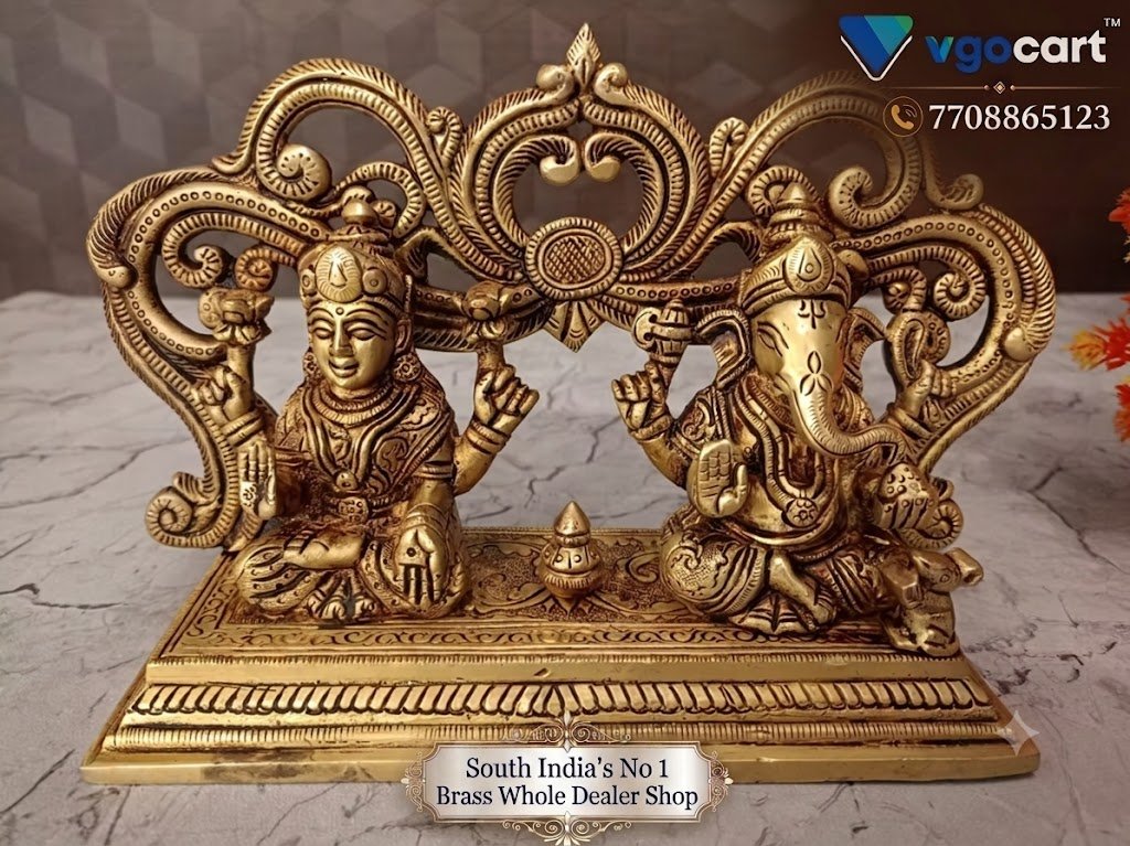 Brass Lakshmi Ganesha Idol with Decorative Arch 6 Inch
