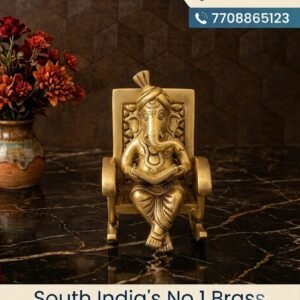 Brass Modern Ganesha Idol on Chair Large 6 Inch
