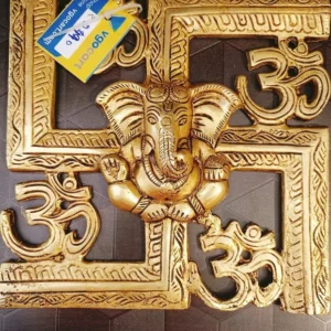 Brass OM Swastik Ganesha Wall Mount 8 Inch