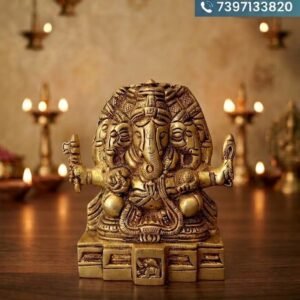 Brass Panjamuga Ganesha Idol 4 Inch