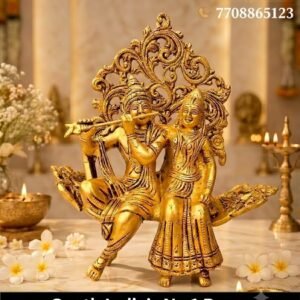 Brass Radha Krishna Idol Sitting Designer Sofa 10 Inch