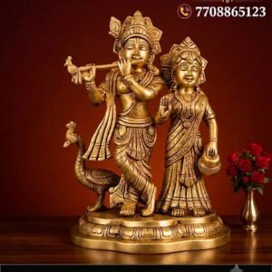 Brass Radha Krishna Peacock Idol 10 Inch