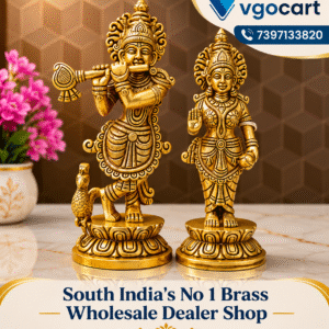 Brass Radha Krishna Peacock Idol 7 Inch | Antique Finish Radha Krishna Statue for Home Décor & Pooja