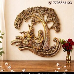 Brass Radha Krishna Tree Wall Mount 13 Inch | Premium Handmade Antique Brass Wall Décor for Living Room, Pooja Room & Spiritual Home Decoration