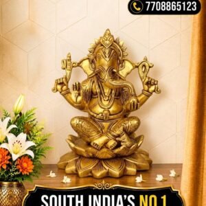 Brass Superfine Ganesha Idol Sitting on Lotus Base 7.5 Inch
