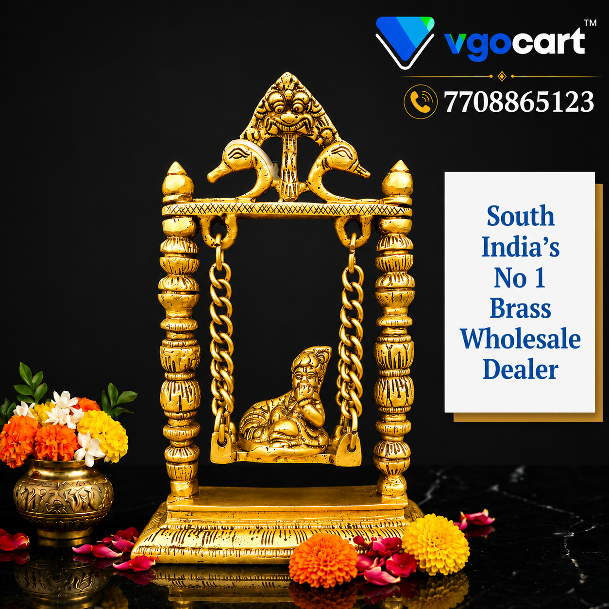 Brass Swing Baby Krishna Idol 9 Inch