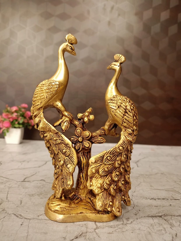 Brass Two Peacock on Tree Statue 7 Inch | Antique Handmade Brass Peacock Showpiece for Home Decoration, Living Room, Office, Vastu & Gifting - Image 5