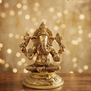 Buy Brass Ganesha Idol Sitting on Oval Base 6 Inch
