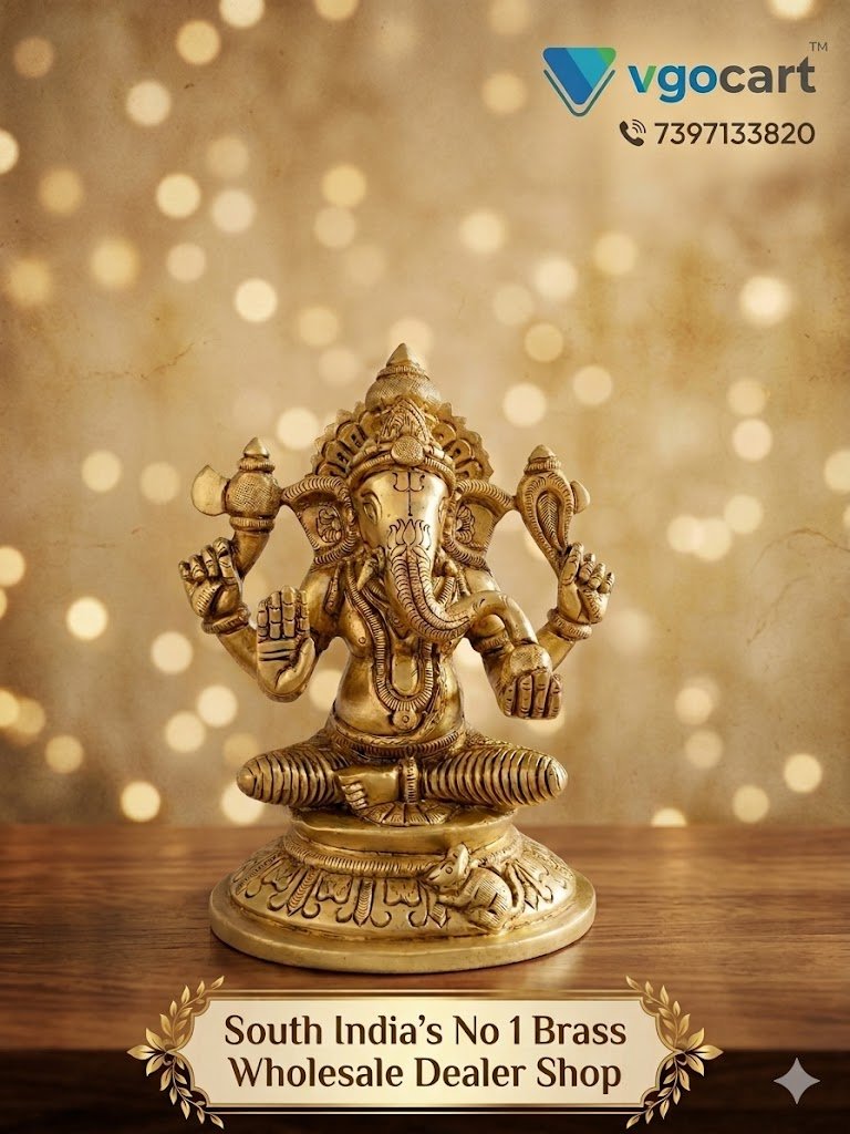 Buy Brass Ganesha Idol Sitting on Oval Base 6 Inch