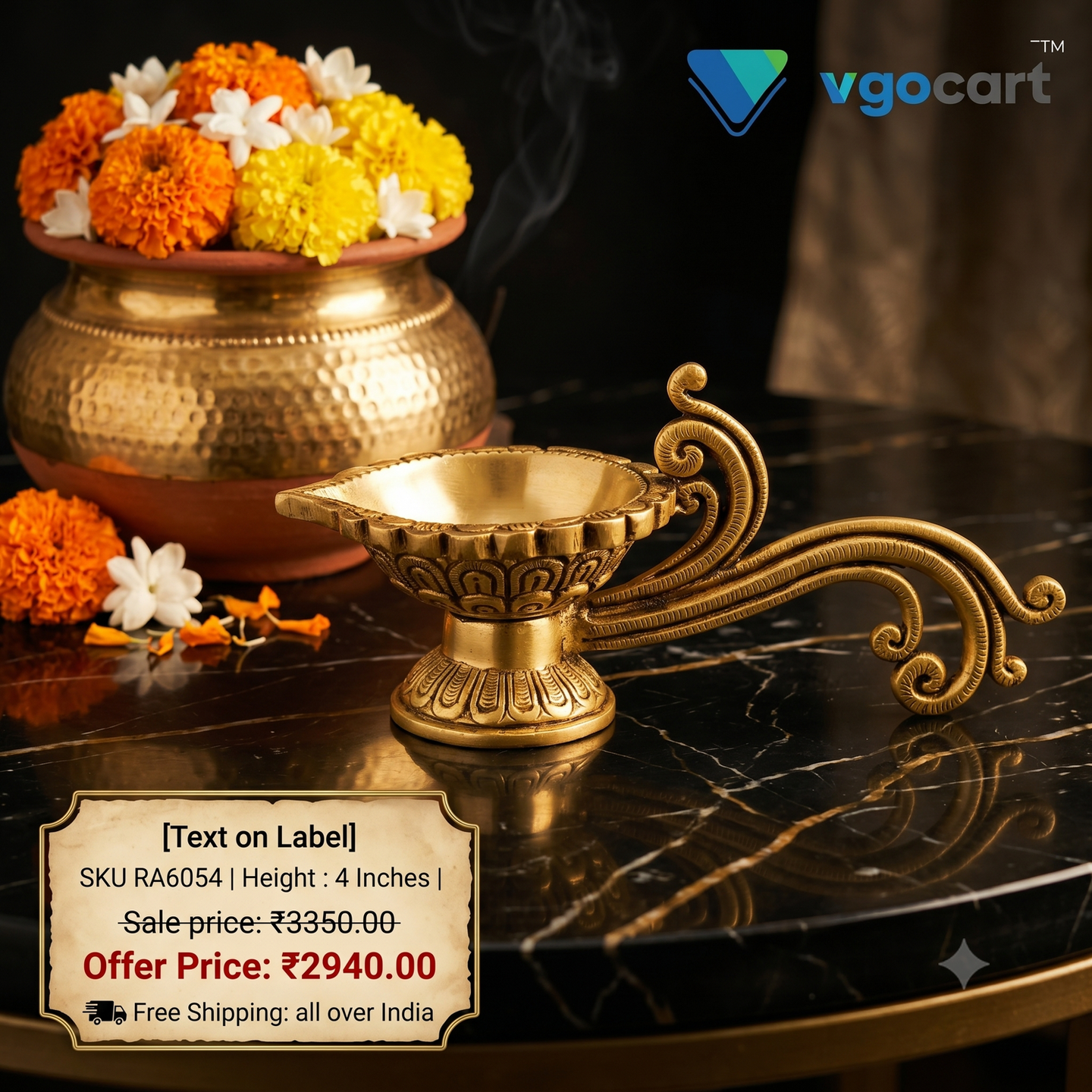 Brass Aarathi Deepam With Peacok Handle 4″