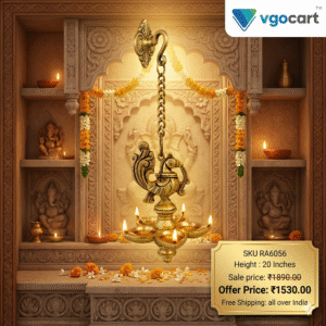 Brass Five Face Hanging Diya – 20”
