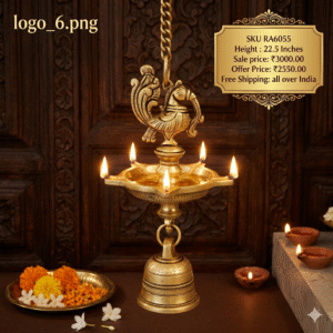 Brass Five Face Hanging Diya With Bell – 22.5”