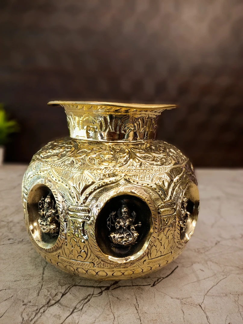 Brass Ashtalakshmi Kalasam For Pooja 6.5″ - Image 2
