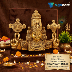 Brass Perumal, Sangu & Chakra Wall Mount – 12”
