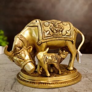 Brass Gomatha With Lakshmi & Ganesha – 6”