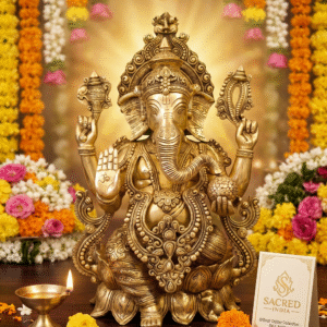 Brass Big Lotus Ganesha Idol 21”