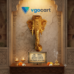 Brass Elephant Head With Bell Wall Mount – 13”