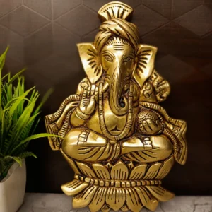 Brass Lotus Ganesha Wall Mount 9”