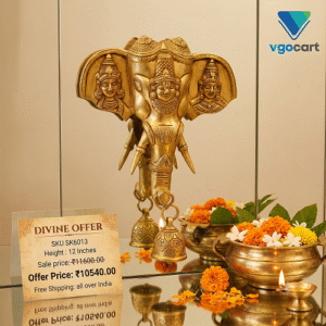 Brass Elephant Face With Perumal Wall Mount – 12”