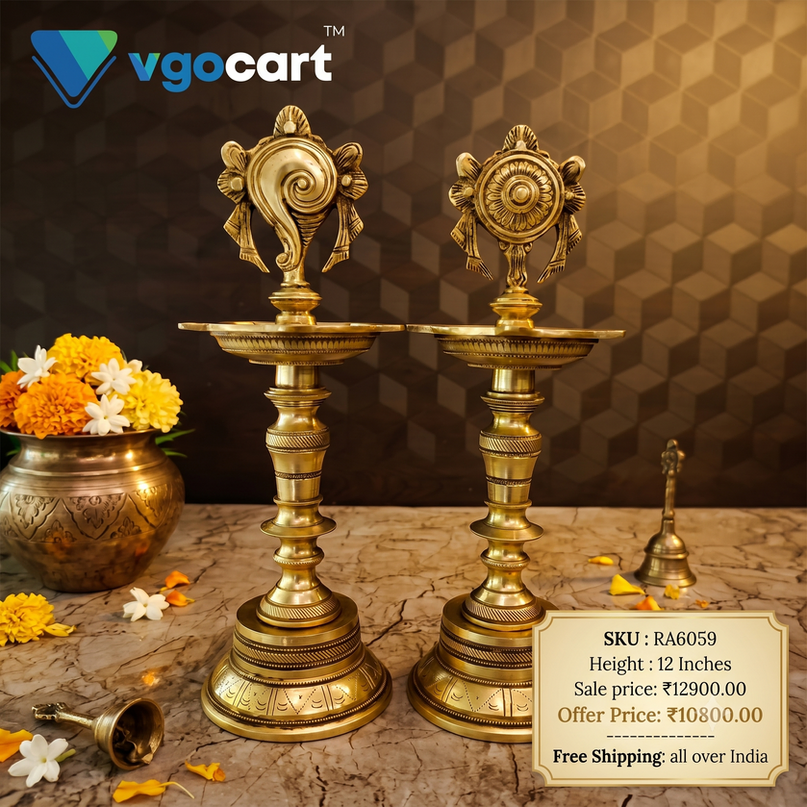 Brass Sangu Chakra Kuthuvilakku 12″