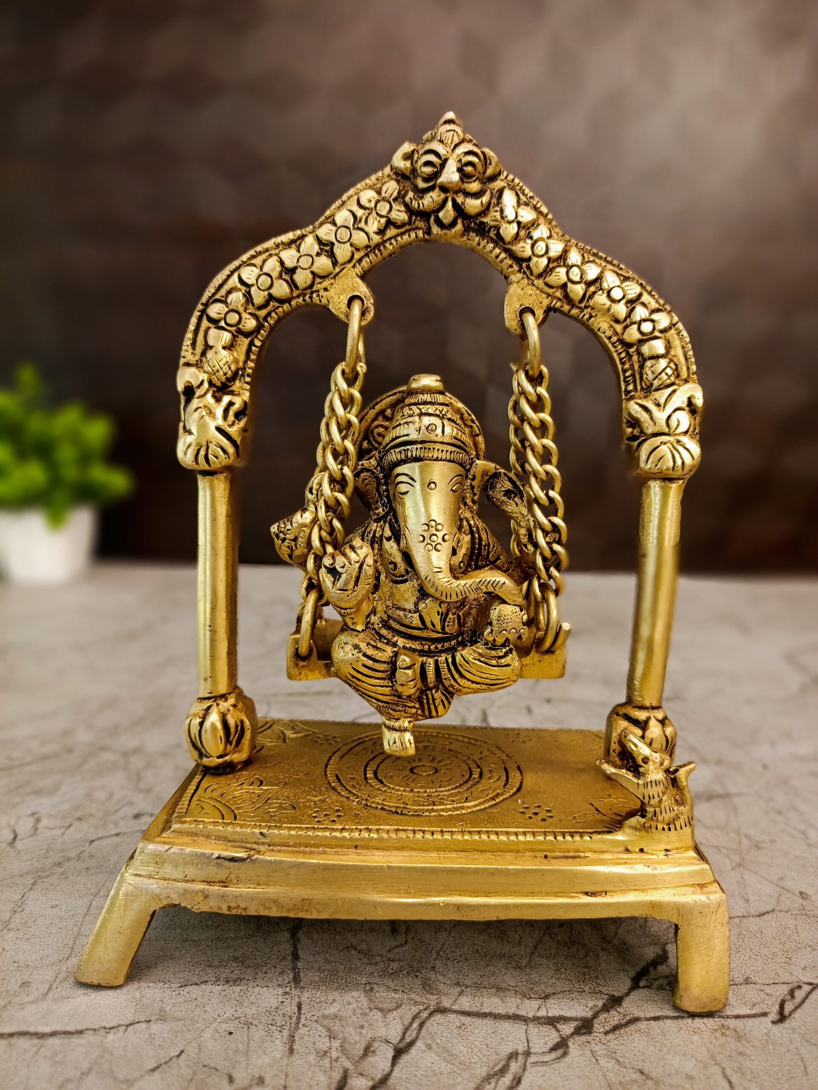 Brass Swing Ganesh Idol – 7.5”