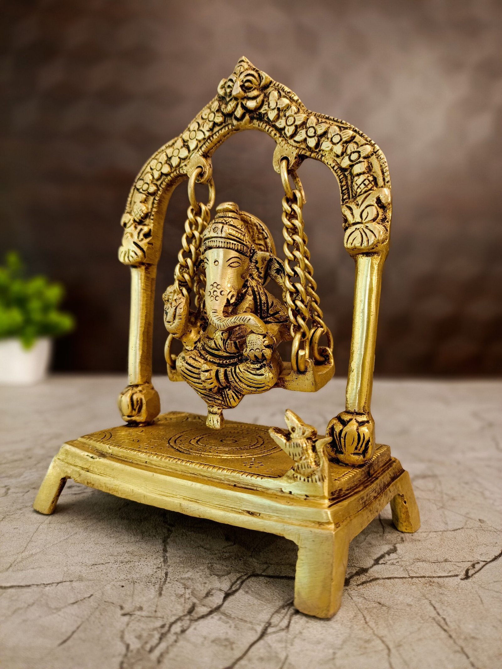 Brass Swing Ganesh Idol – 7.5” - Image 3